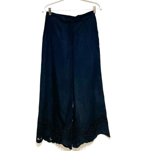 Kobi Halperin Black Cropped Wide Leg Lace Embroidered Tencel Pants size M - Picture 4 of 5